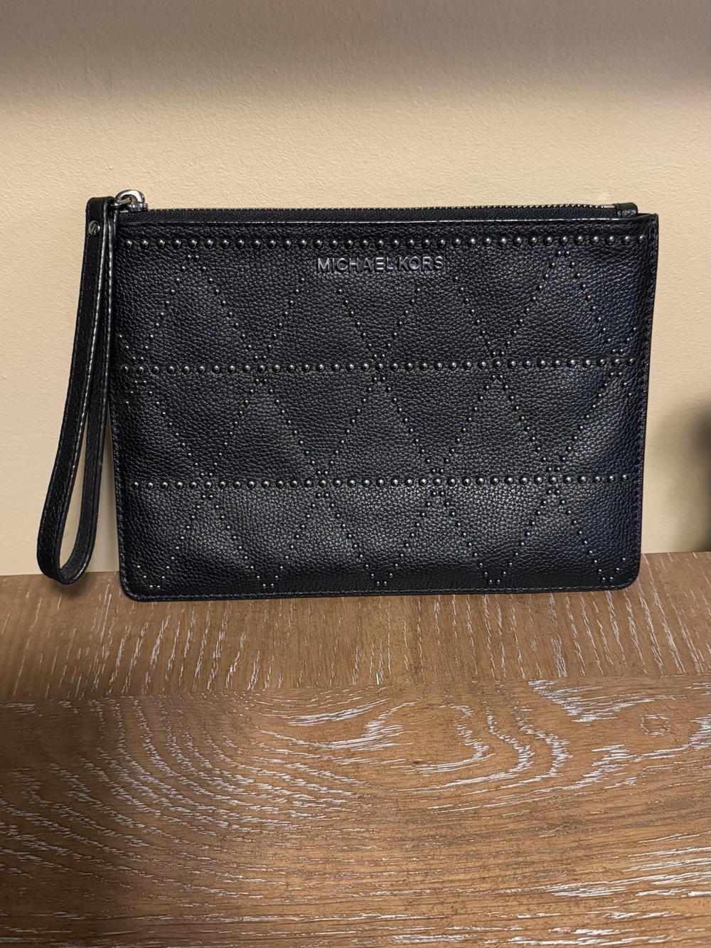 Michael Kors Black Studded Leather Wristlet Pouch